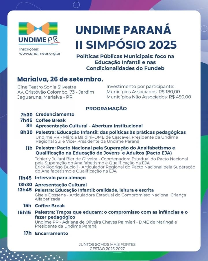 Marialva sediará o II Simpósio da Undime Paraná com foco na Educação Infantil e nas Condicionalidades do Fundeb