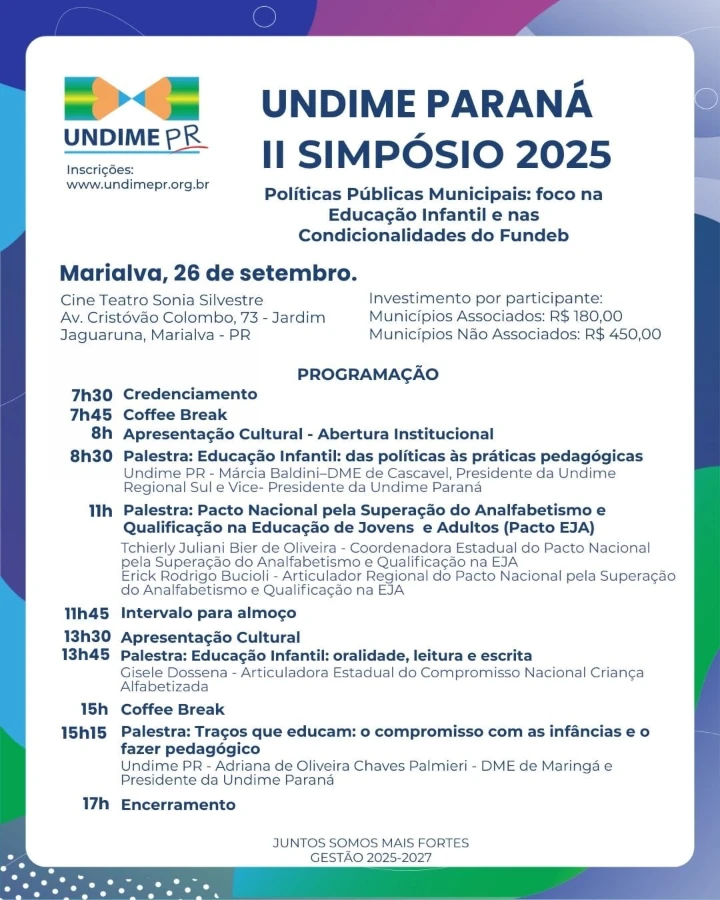 Marialva sediará o II Simpósio da Undime Paraná com foco na Educação Infantil e nas Condicionalidades do Fundeb